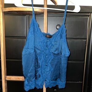 Shyanne Teal Button-Up Camisole with Lace